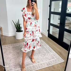 Etcyy Floral Midi Ruffled Dress